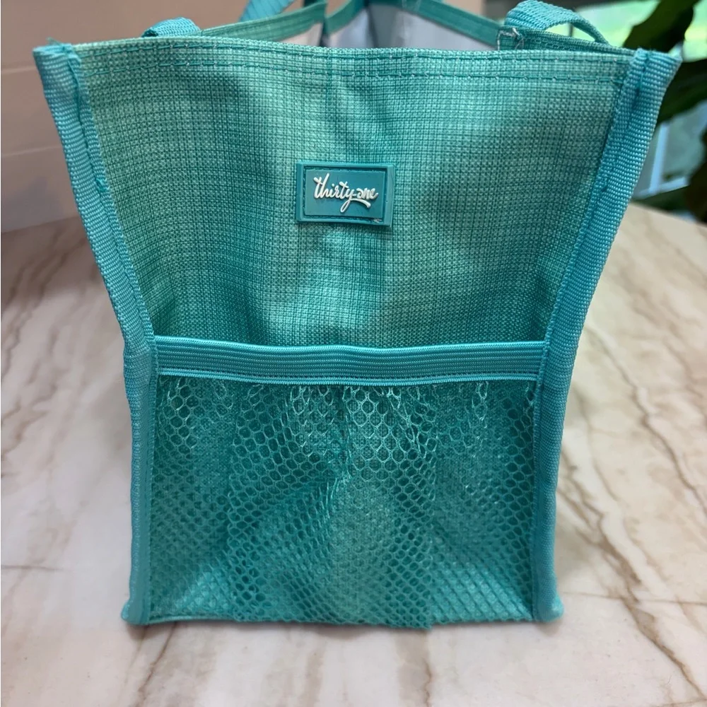 THIRTY-ONE Monogrammed Aqua Tote Bag with Pink CFN Monogram NEW never used